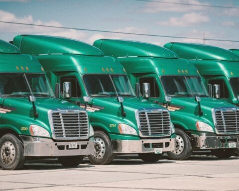 green and white vintage truck